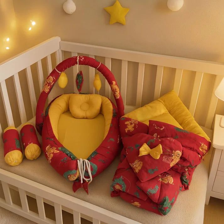 Printed Cotton Baby Snuggle Bed Set- Red Oriented - Paidaish 