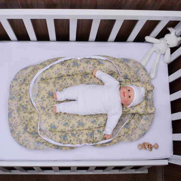 Printed Baby Mosquito Net with Pillow – Floral | Soft Cotton Newborn Set - Paidaish 