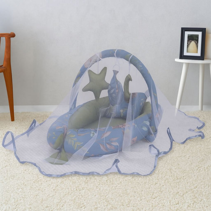 Printed Cotton Baby Snuggle Set with Mosquito Net – Olive Deer | Soft Newborn Nest