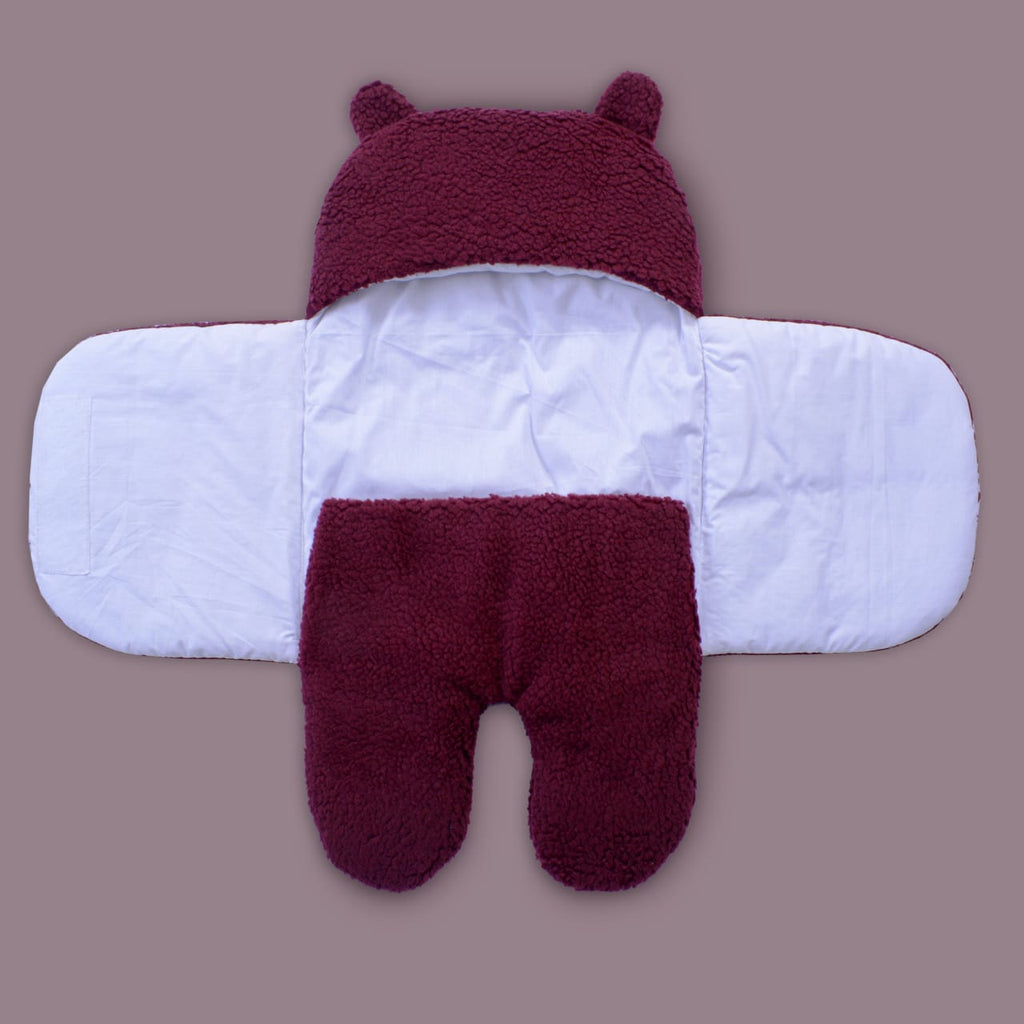 Winter Baby Swaddle Leggy / Quilted Baby Blanket Wrap – Maroon (0-6M)