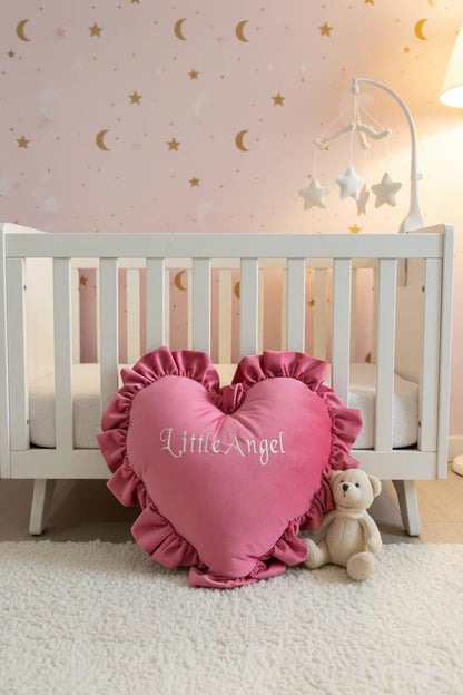 Little Angel Velvet Baby Heart Cushion – Pink | Soft Decorative Baby Heart Pillow