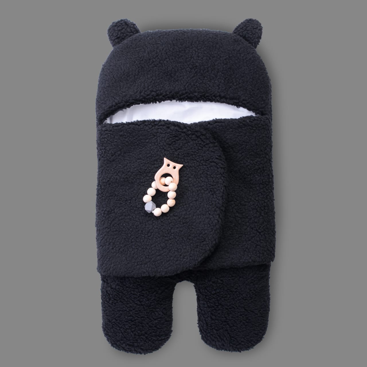 Winter Baby Swaddle Leggy / Quilted Baby Blanket Wrap – Black (0-6M)