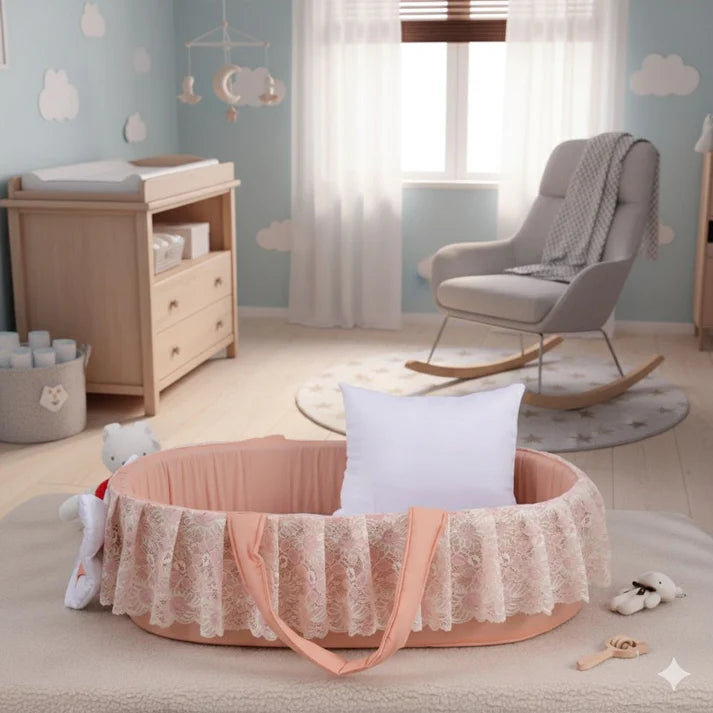 Luxury Cotton Baby Basket – Peach | Newborn Baby Nest (0–3 Months)