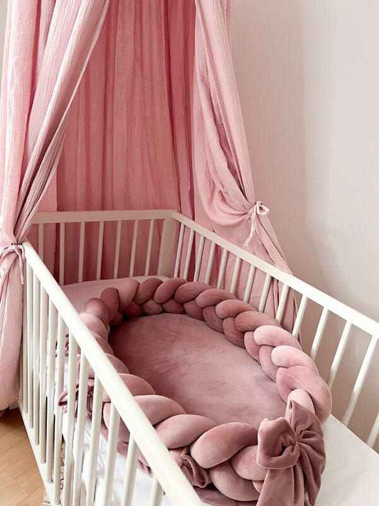 Velvet Straw Braid Baby Snuggle Bed – Sea Pink | Soft & Cozy Newborn Nest - Paidaish 