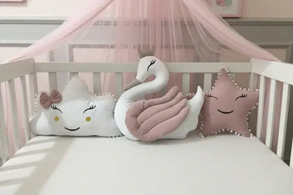 Premium Velvet Baby Cushion Set for Baby Girl – Pack of 3 | Swan, Cloud & Star Cushions