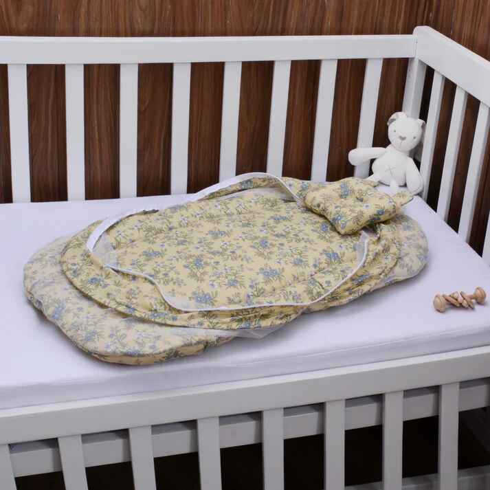 Printed Baby Mosquito Net with Pillow – Floral | Soft Cotton Newborn Set - Paidaish 