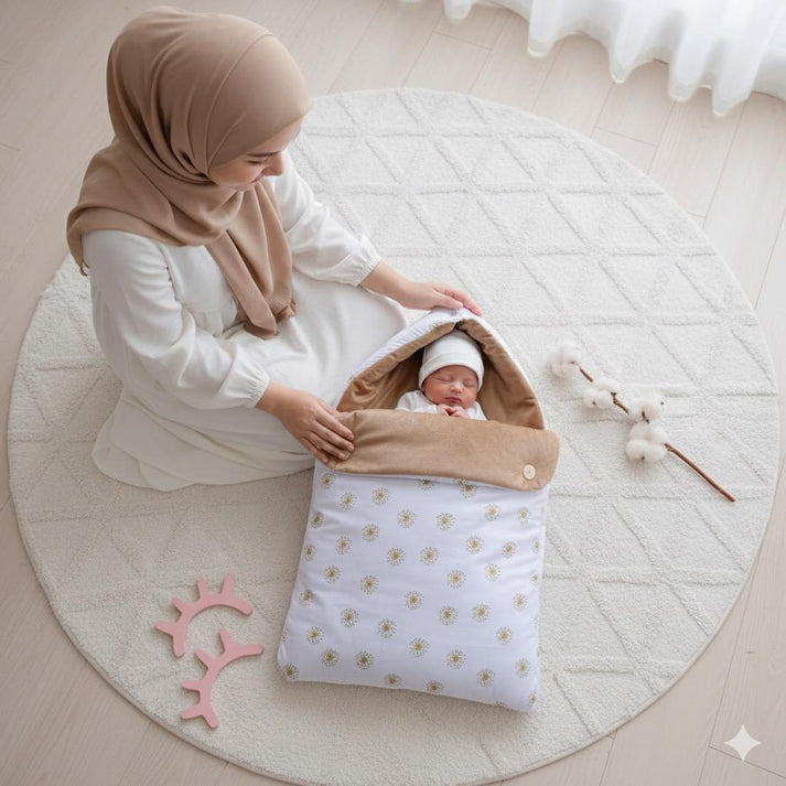 Velvet Hooded Baby Carry Nest – Floral Brown