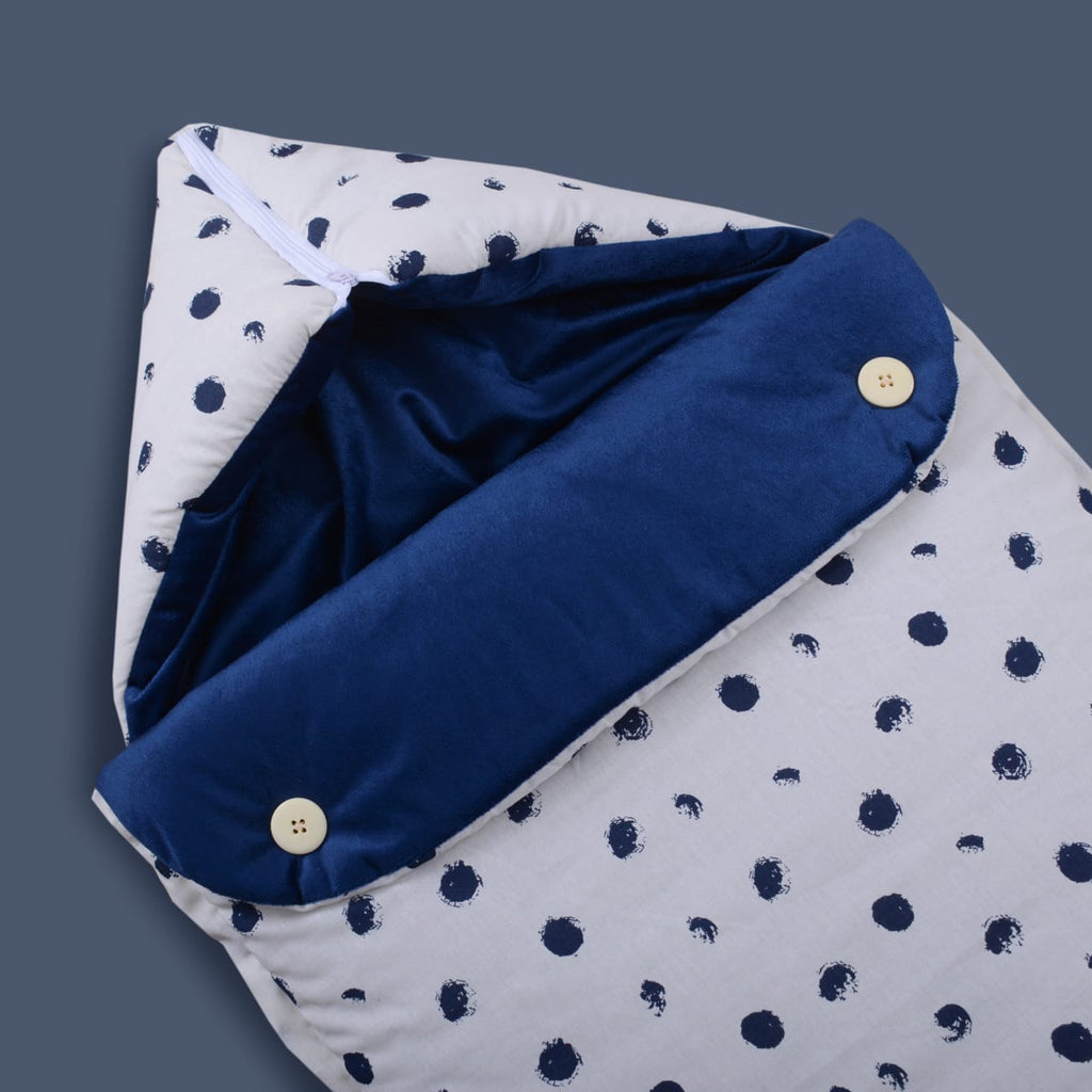 Velvet Hooded Baby Carry Nest (Blue Bugs) | Soft & Safe Newborn Sleeping Nest (0–6 Months)