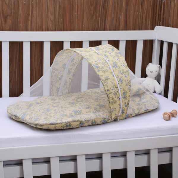 Printed Baby Mosquito Net with Pillow – Floral | Soft Cotton Newborn Set - Paidaish 