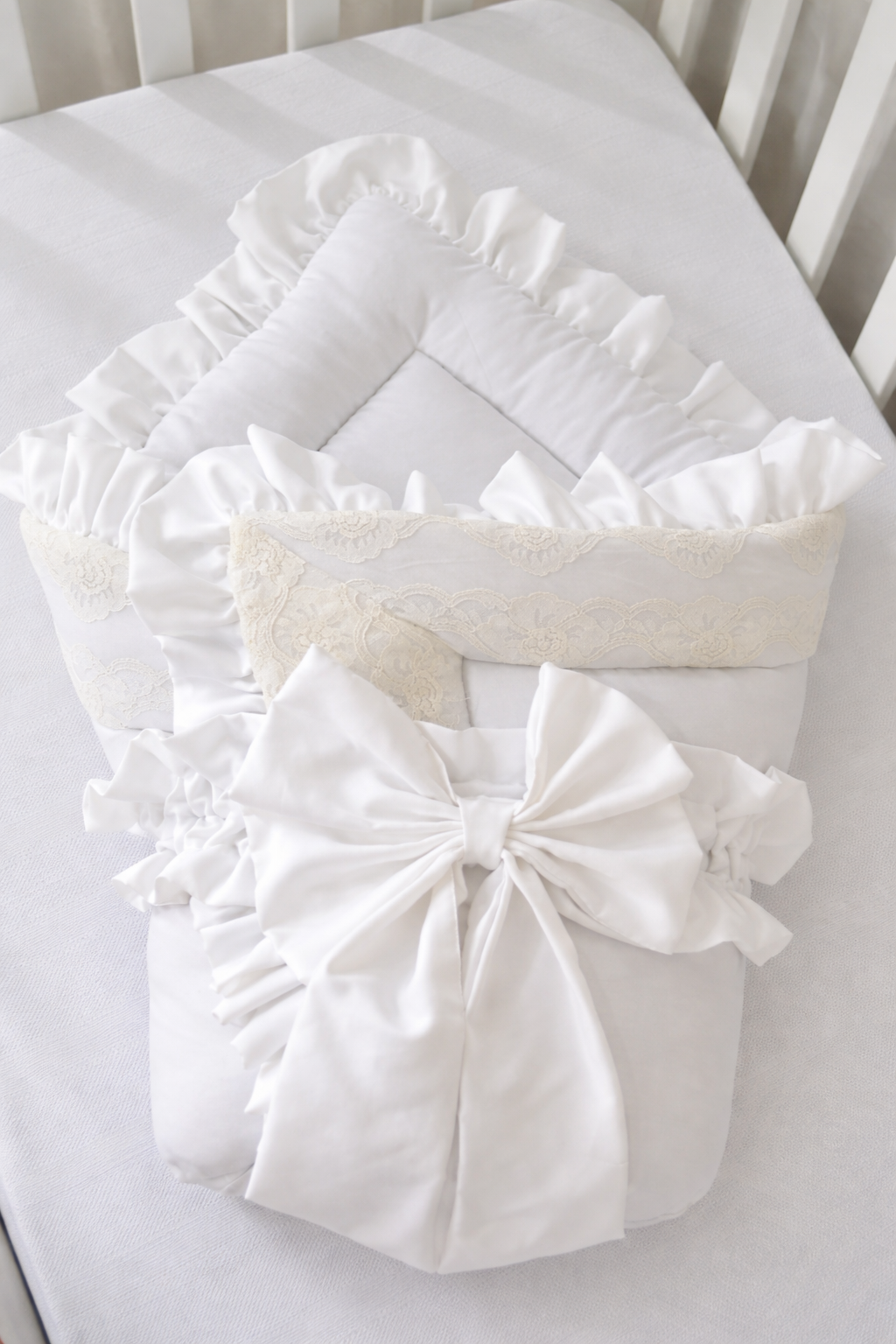Frilly Cotton Satin Foldable Baby Sleeping Bag – White | Soft & Multipurpose